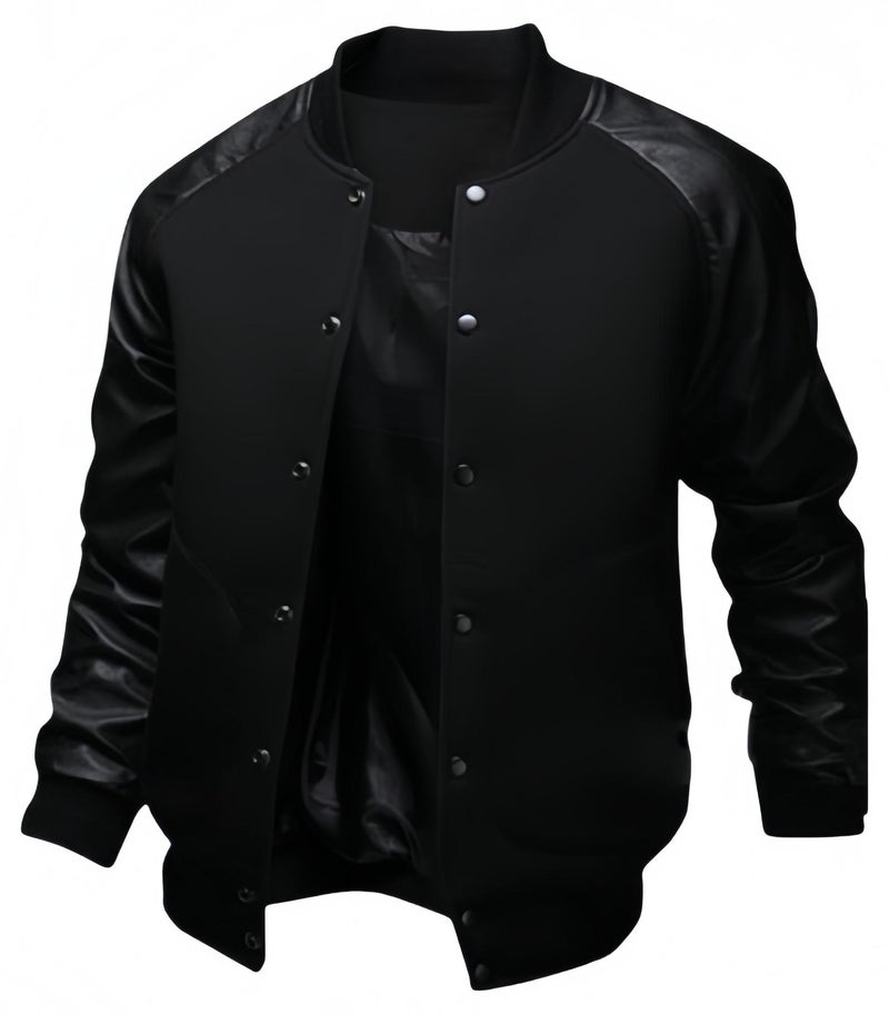 هالامودو جاكيت بومبر للرجال بأكمام جلدية بأكمام جلدية للرجال معطف بيسبول كاجوال خريف وشتاء ورياح مقاومة للرياح - Image 1