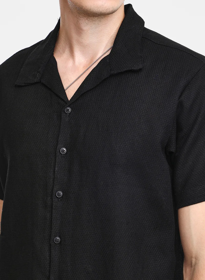 Campus Sutra Men's Onyx Black Solid Resort Shirt