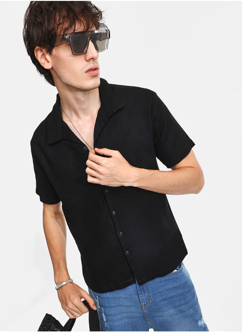 كامبوس سوترا Men's Onyx Black Solid Resort Shirt