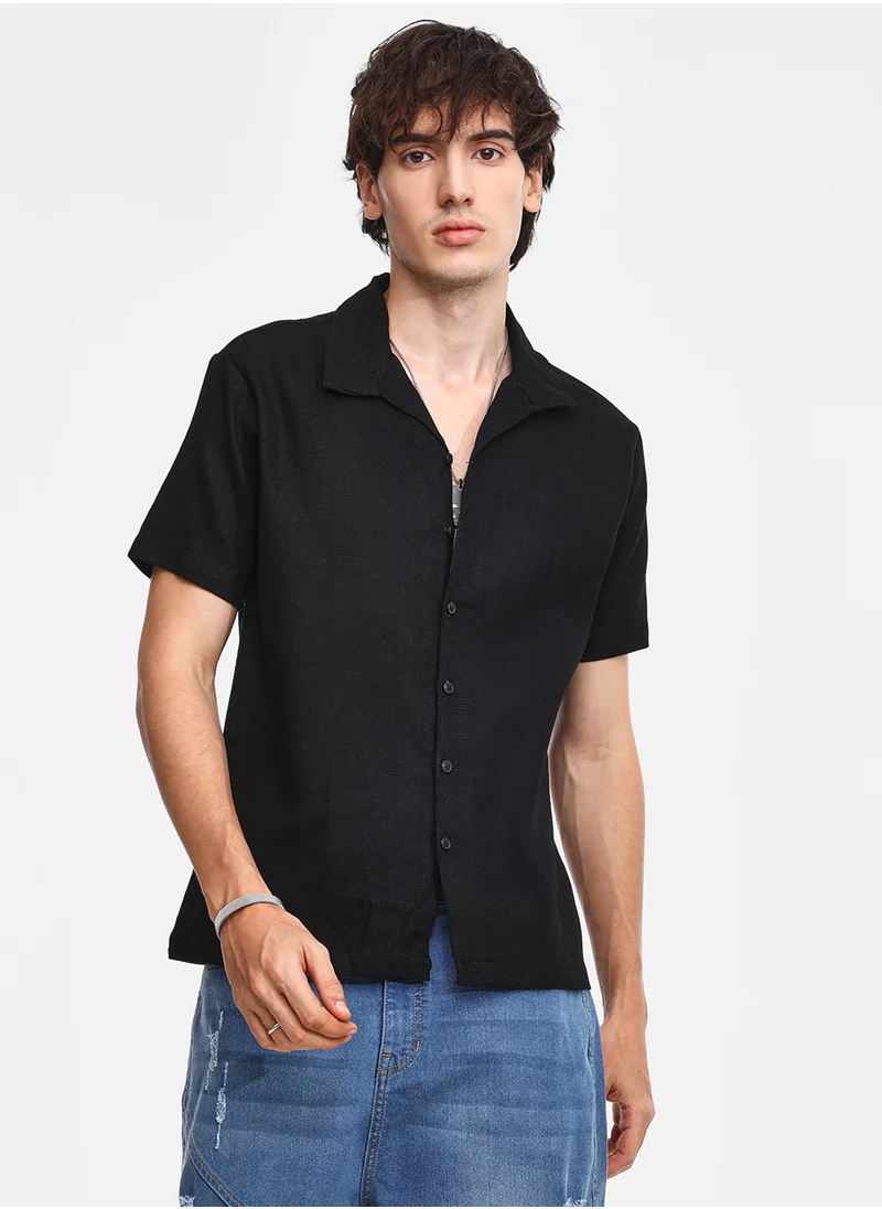 كامبوس سوترا Men's Onyx Black Solid Resort Shirt