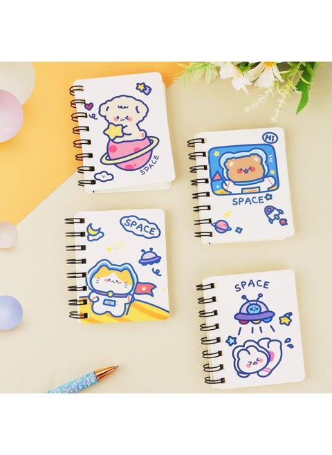 Mini Cute Animal Cartoon Pocket Notebook Set - Pack of 4, 3x4 Spiral Portable Notepads with Blank and Lined Paper, Including Inner Mini Journal Notepad A7