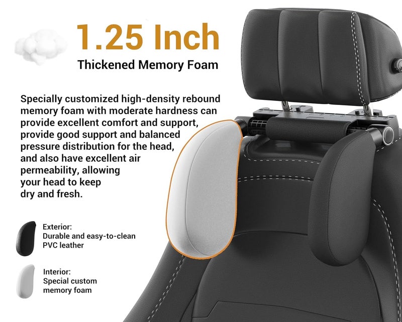 BROGBUS Car Headrest Pillow,Thickened Memory Foam Road Pal Headrest,Neck Support Pillow,180° Adjustable Car Headrest, U- Shaped Design,Travel Car Sleeping,Suitable for Kids and Adults (Black) - Image 2