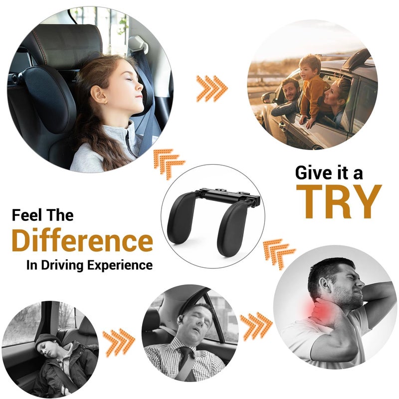 BROGBUS Car Headrest Pillow,Thickened Memory Foam Road Pal Headrest,Neck Support Pillow,180° Adjustable Car Headrest, U- Shaped Design,Travel Car Sleeping,Suitable for Kids and Adults (Black) - Image 3