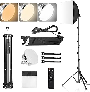 SLOW DOLPHIN Photography Studio Softbox Lighting Kit with 16"X16" Softbox and 3 Colors Temperature 85W LED Bulb with - Image 1