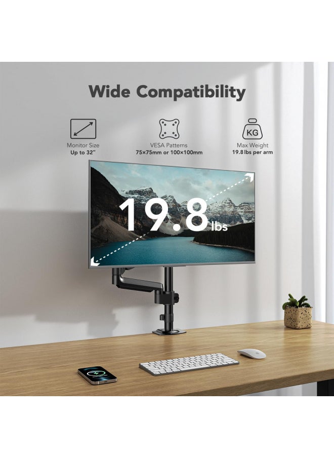 HUANUO - HUANUO Single Monitor Arm, Tall Computer Monitor Stand for 1332 inch Screens Holds 19.8 lbs, Adjustable Monitor Mount Gas Spring Full Motion with C-Clamp & Grommet Base, VESA 75x75 or 100x100mm - Image 1