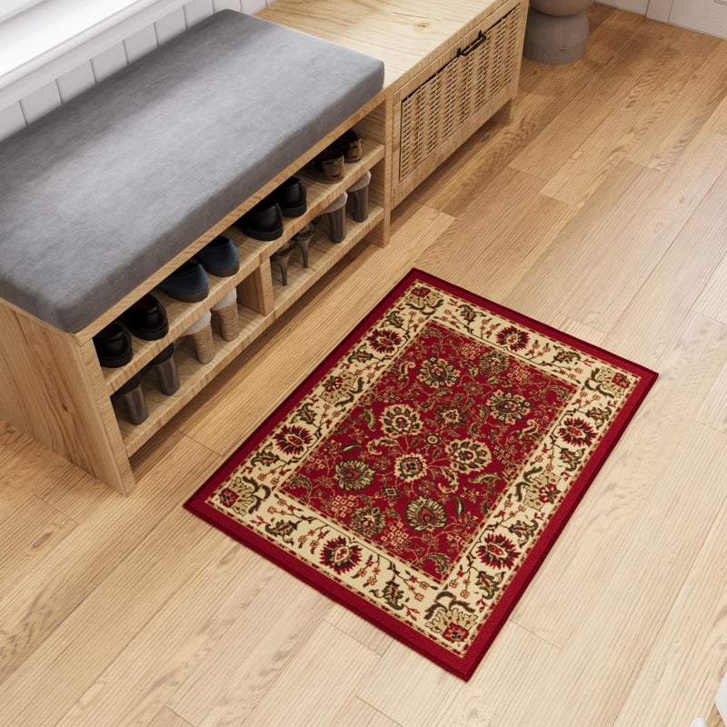 Ottomanson Rugs for Entryway 23 x 3 Non Slip Oriental Small Area Rugs Durable Front Door Mat Rug Stain Resistant Entrance Rugs for Bathroom Kitchen Bedroom  Living Room Red