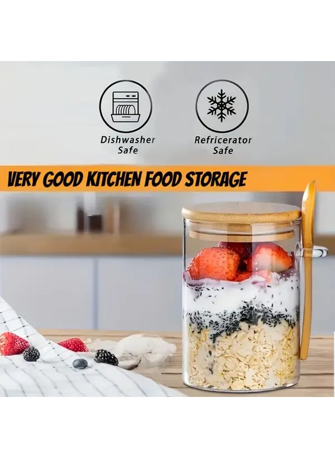 3pcs Glass Food Storage Jars With Bamboo Lids And Spoons 17oz Airtight Canisters Set - Image 1