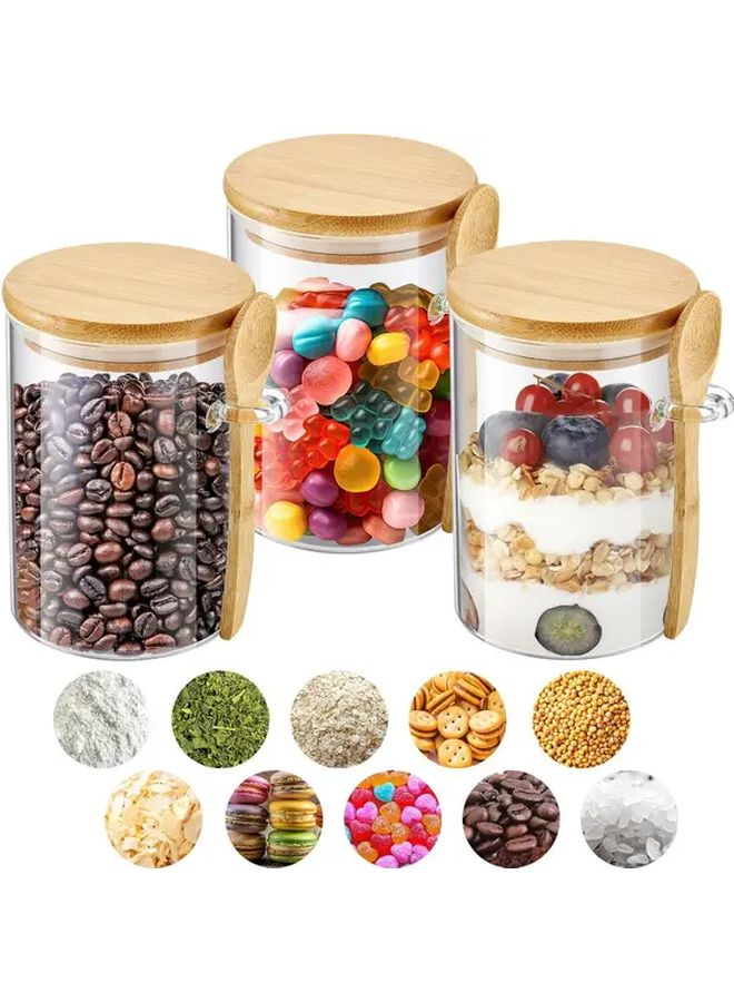 3pcs Glass Food Storage Jars With Bamboo Lids And Spoons 17oz Airtight Canisters Set - Image 5