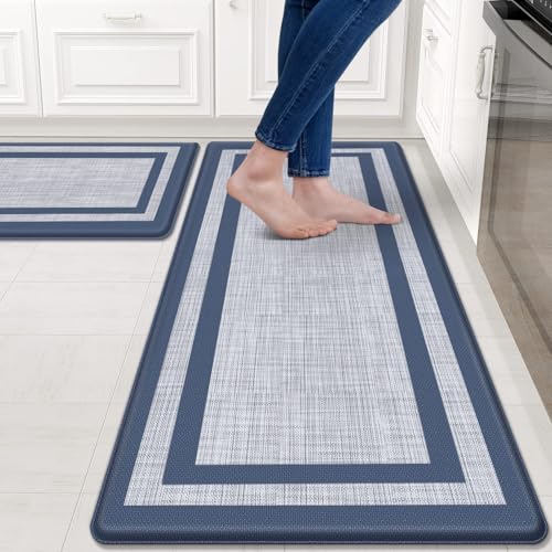 Mattitude Kitchen Mat 2 PCS Cushioned AntiFatigue NonSkid Waterproof Rugs Ergonomic Comfort Standing Mat for Kitchen Floor Office Sink Laundry Blue and Gray