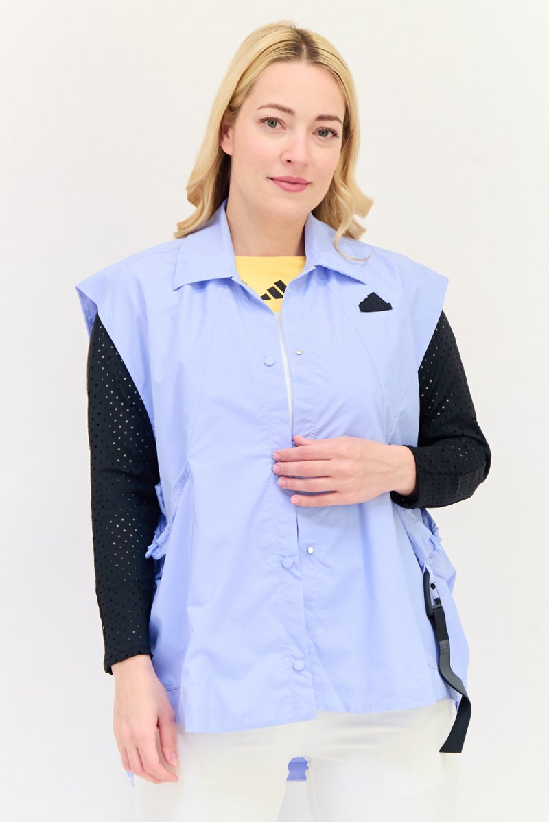 Adidas ملابس رياضية نسائية تناسب بدون أكمام بشعار العلامة التجارية قمة خارجية، زرقاء فجر - Image 1