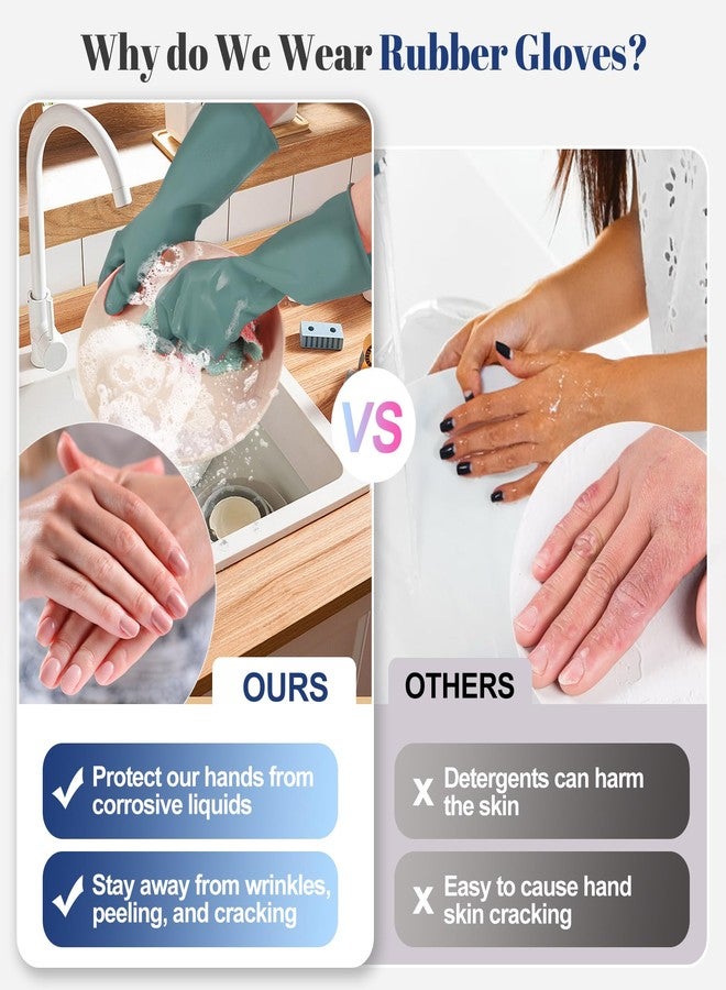 Yunaeduo Rubber Kitchen Dishwashing Gloves - 4 Pairs Colorful Reusable Household Cleaning Gloves For Washing Dishes And Cleaning Tasks，Flexible And Durable Waterproof (Medium, Dark Green+Blue+Green+Gray) - Image 5