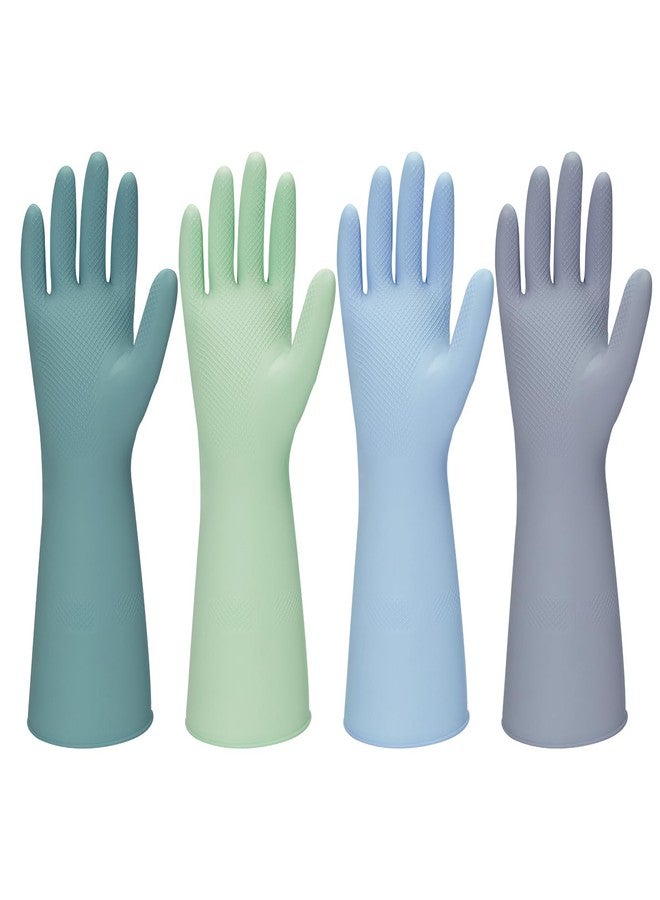 Yunaeduo Rubber Kitchen Dishwashing Gloves - 4 Pairs Colorful Reusable Household Cleaning Gloves For Washing Dishes And Cleaning Tasks，Flexible And Durable Waterproof (Medium, Dark Green+Blue+Green+Gray) - Image 1