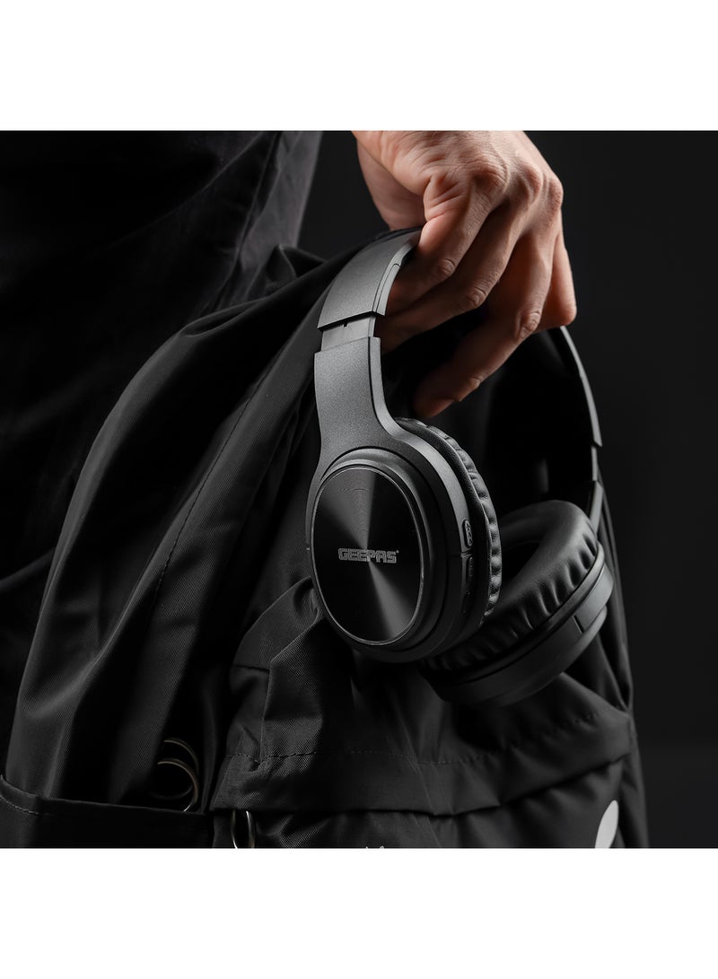 GEEPAS Bluetooth Headphone High-Quality Sound and 10 Hours Working Time| Wired & Wireless Use Improves Mobility and Flexibility| Hands Free Call, FM Radio, AUX Input|  Comfortable, Modern and Foldable Design with Soft Earmuff | 2 Years Warranty Black - Image 3