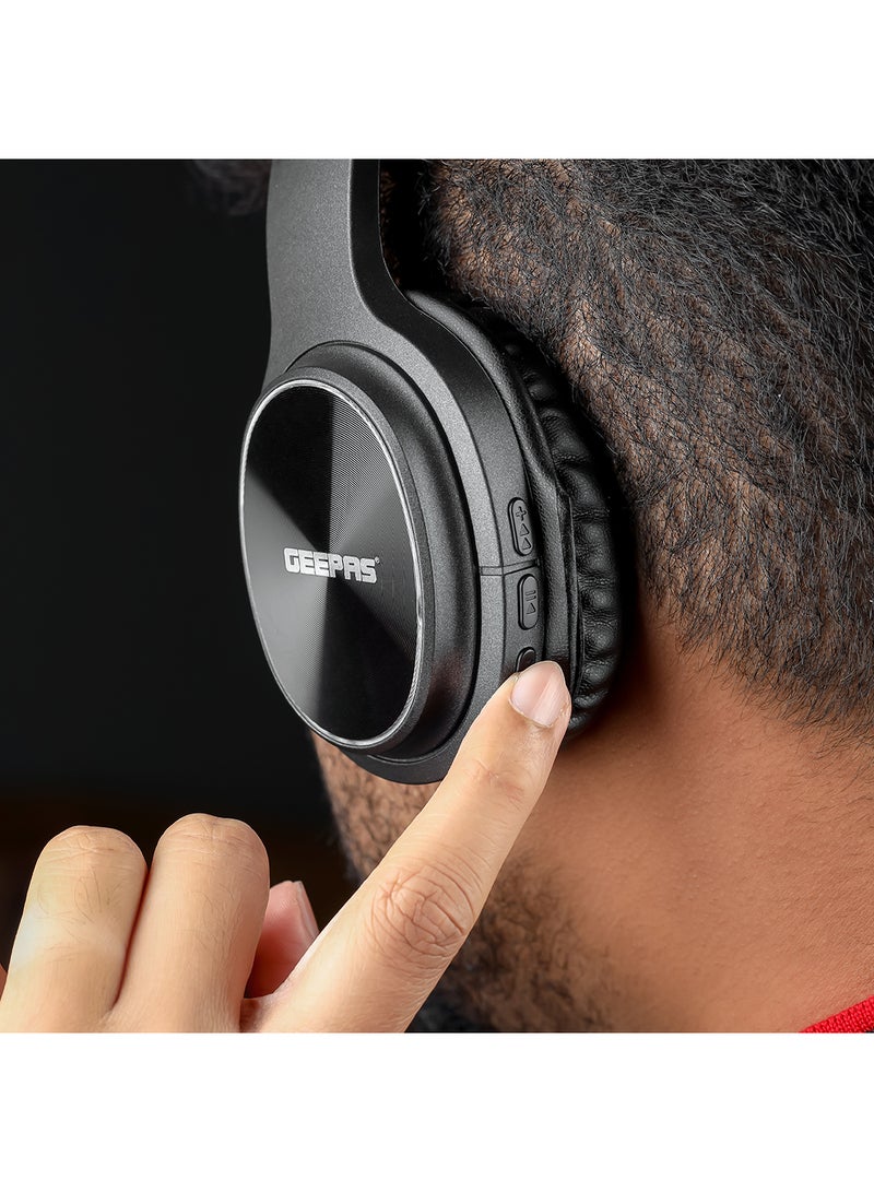 GEEPAS Bluetooth Headphone High-Quality Sound and 10 Hours Working Time| Wired & Wireless Use Improves Mobility and Flexibility| Hands Free Call, FM Radio, AUX Input|  Comfortable, Modern and Foldable Design with Soft Earmuff | 2 Years Warranty Black - Image 5