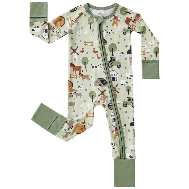 pureborn Baby Boys Sleeper Viscose from Bamboo Pajamas 2-Way Zipper Snug Fit Sleepwear Farm 6-12 Months - Image 1