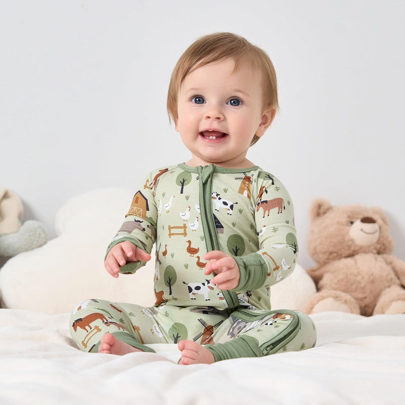 pureborn Baby Boys Sleeper Viscose from Bamboo Pajamas 2-Way Zipper Snug Fit Sleepwear Farm 6-12 Months - Image 3