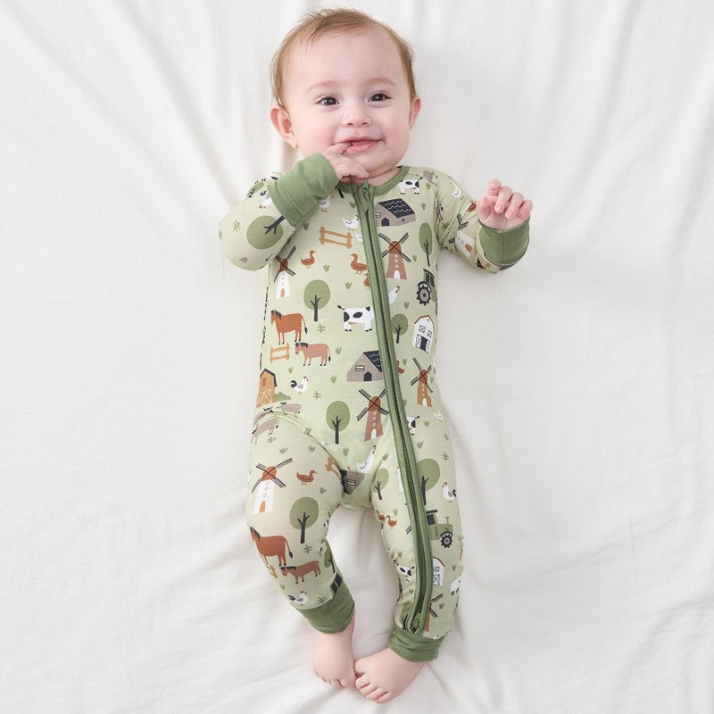 pureborn Baby Boys Sleeper Viscose from Bamboo Pajamas 2-Way Zipper Snug Fit Sleepwear Farm 6-12 Months - Image 2