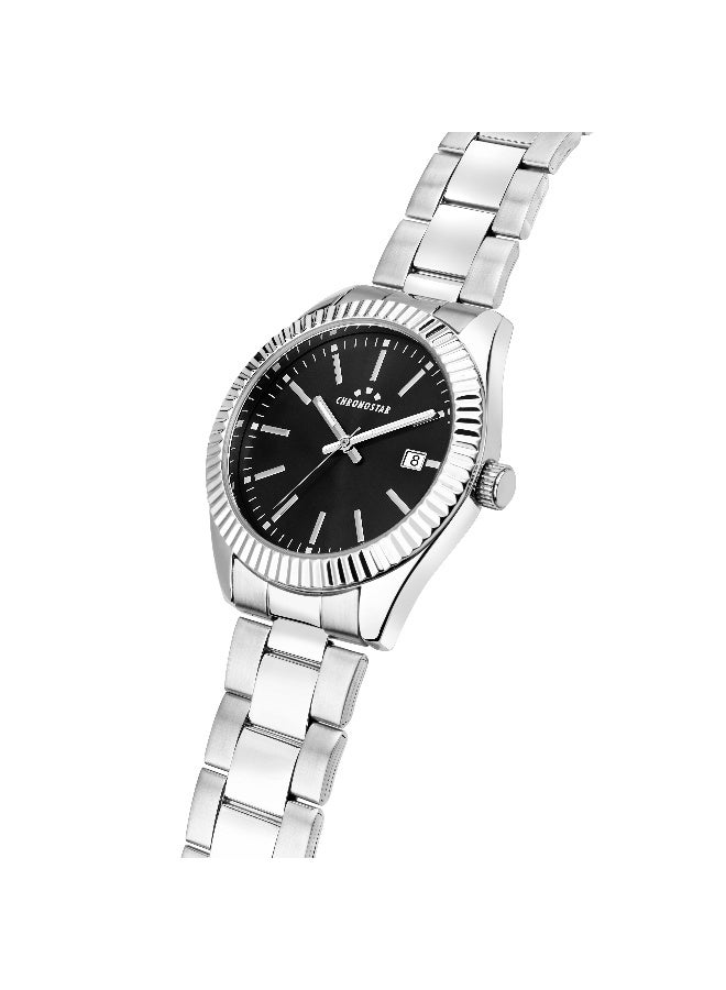 Chronostar Men's Black Round Analog Dial with Silver Stainless Steel Band Watch - 41mm - R3753312001 - Image 3