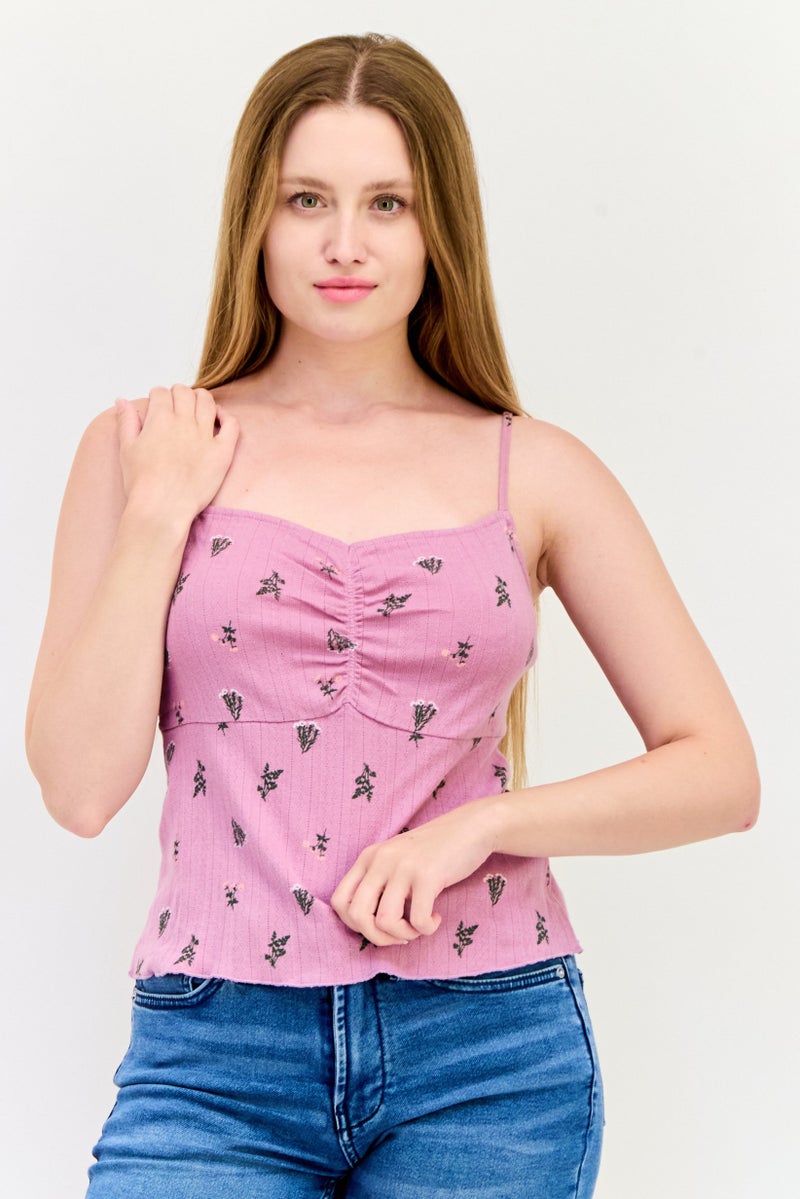 ONLY Women Square Neck Sleeveless Floral Print Tank Top, Multicolor - Image 1