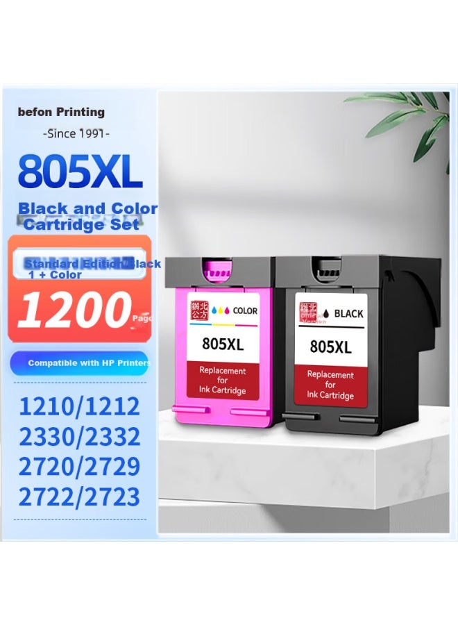 Befon 805 Ink Cartridge Black And Color Set Compatible With Hp 1210/1212, Hp 2700/1215/2300/2330/2331/2332/2333/2710/2720/2722 Cartridges 805xl Ink Cartridge - Image 1