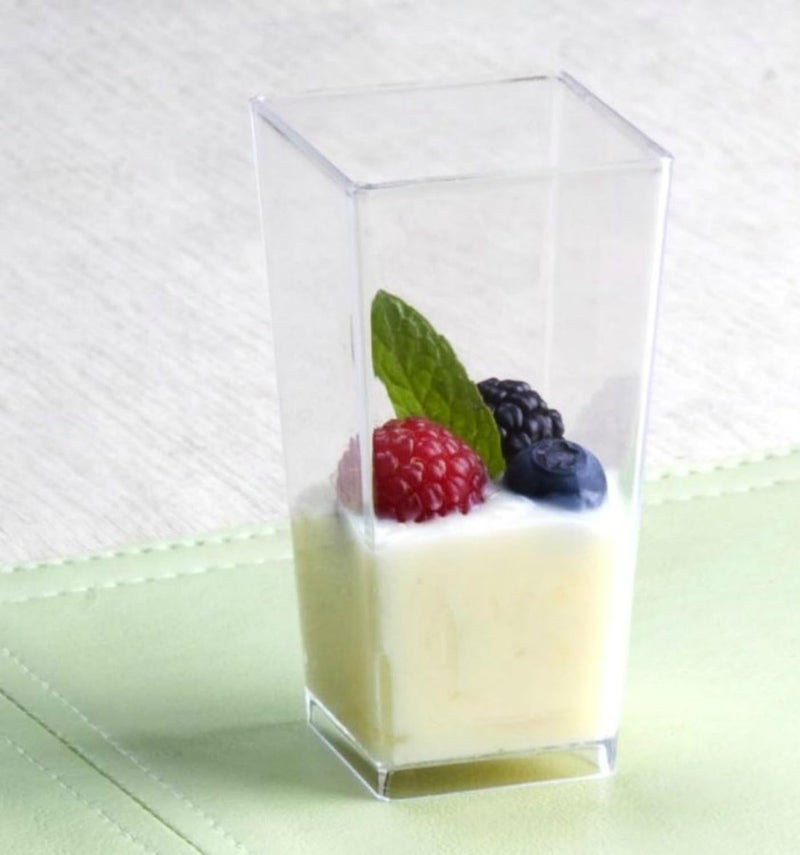 Zappy Tall Square Mini Cube 3oz Clear Plastic Tasting  Sample Shot Glasses Parfait  Souffle Jello Dessert Tumbler Cups 40 Ct Party Mini Dessert Cups - Image 4