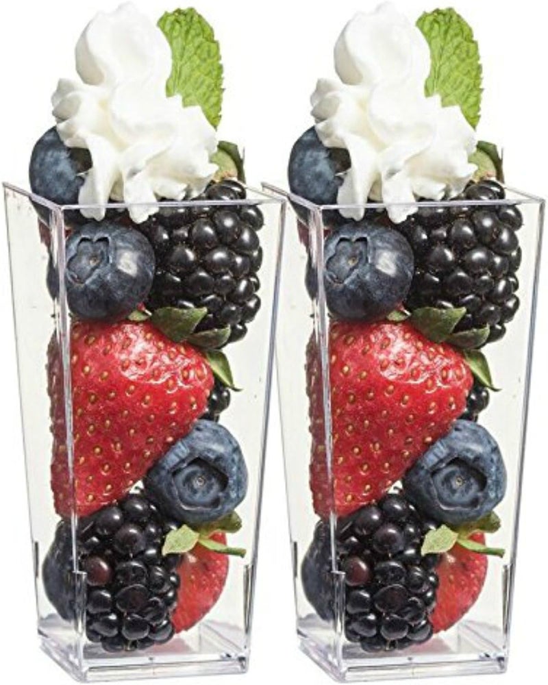 Zappy Tall Square Mini Cube 3oz Clear Plastic Tasting  Sample Shot Glasses Parfait  Souffle Jello Dessert Tumbler Cups 40 Ct Party Mini Dessert Cups - Image 1