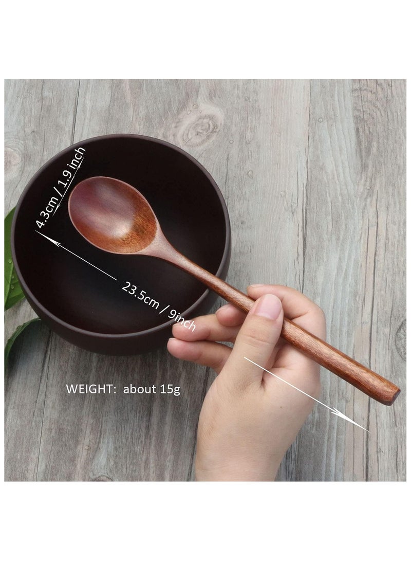 Spoon Set, 6 Long-Handled Wooden Spoons, Japanese-Style Kitchen Utensils, Environmentally Friendly Tableware 9 Inches - Image 5