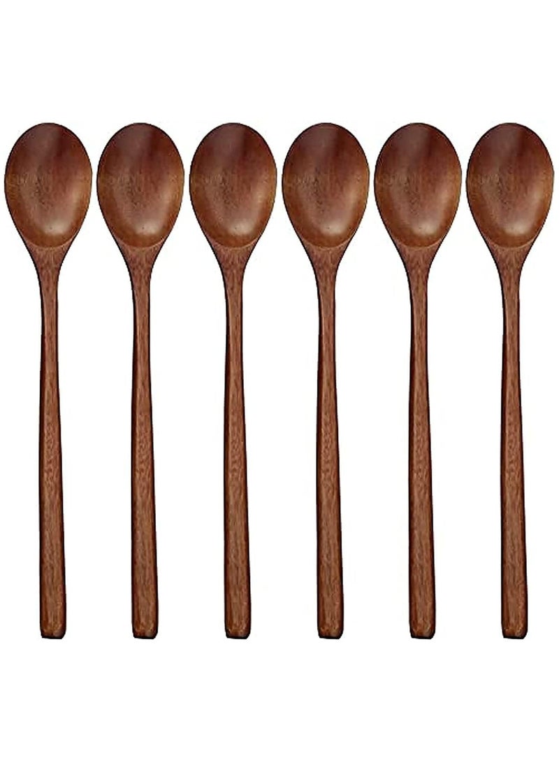 Spoon Set, 6 Long-Handled Wooden Spoons, Japanese-Style Kitchen Utensils, Environmentally Friendly Tableware 9 Inches - Image 1