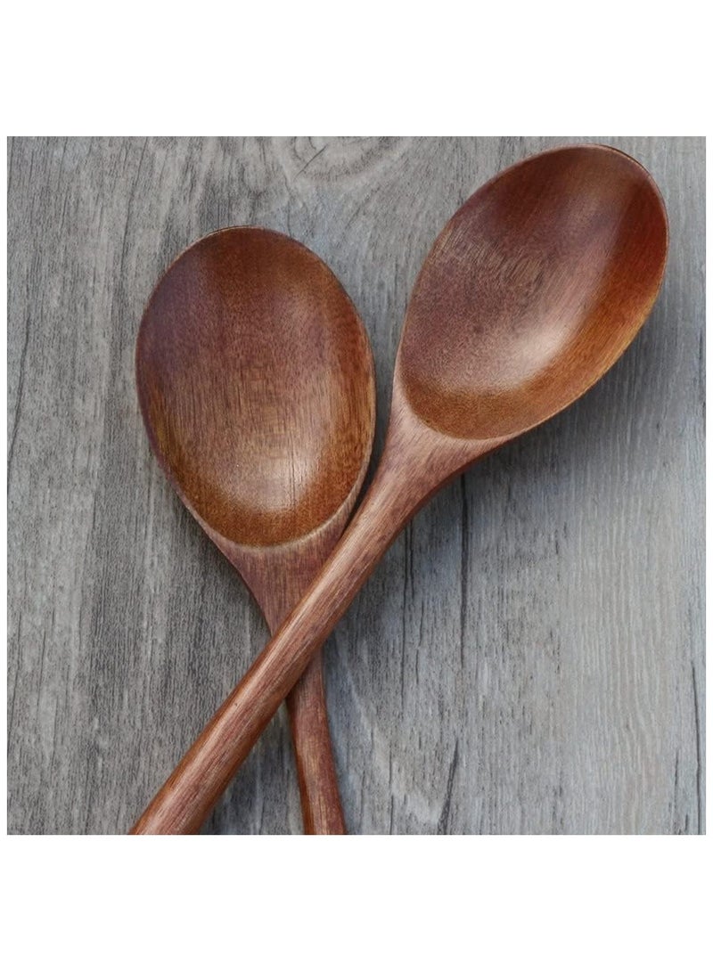 Spoon Set, 6 Long-Handled Wooden Spoons, Japanese-Style Kitchen Utensils, Environmentally Friendly Tableware 9 Inches - Image 2