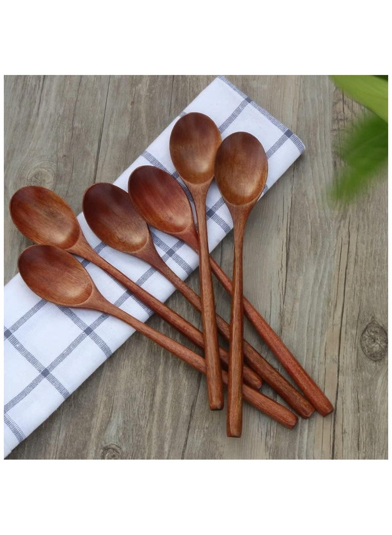Spoon Set, 6 Long-Handled Wooden Spoons, Japanese-Style Kitchen Utensils, Environmentally Friendly Tableware 9 Inches - Image 3