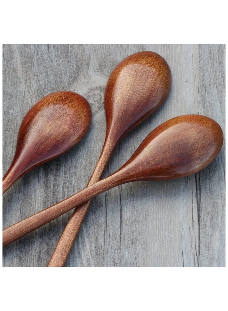 Spoon Set, 6 Long-Handled Wooden Spoons, Japanese-Style Kitchen Utensils, Environmentally Friendly Tableware 9 Inches - Image 4