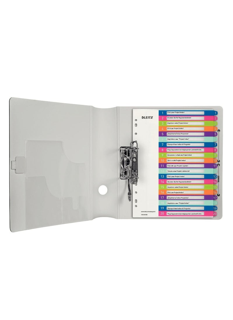 LEITZ Leitz 1-20 Index, A4, Pc Printable, Heavy Duty Plastic, Extra Wide, White/Multi-Coloured, Wow Range, 12450000  - Image 4