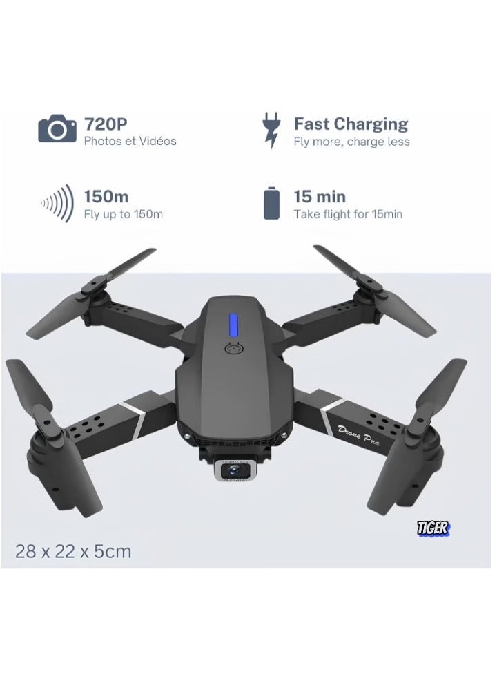 TIGER E88 Drone with HD Camera – Foldable Drone with WiFi Live Photo & Video, Black Screen on Remote Control, Ideal for Kids & Adults – Easy to Fly, High-Definition Camera, Compact & Portable Design for Indoor & Outdoor Fun – UAE Delivery - Image 1