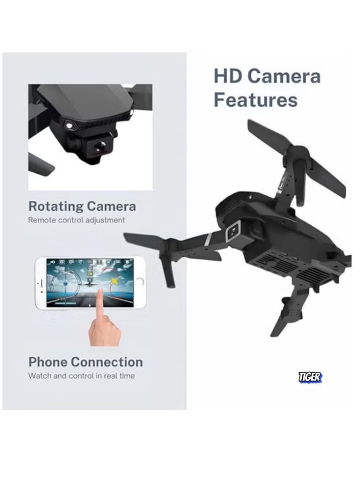 TIGER E88 Drone with HD Camera – Foldable Drone with WiFi Live Photo & Video, Black Screen on Remote Control, Ideal for Kids & Adults – Easy to Fly, High-Definition Camera, Compact & Portable Design for Indoor & Outdoor Fun – UAE Delivery - Image 3