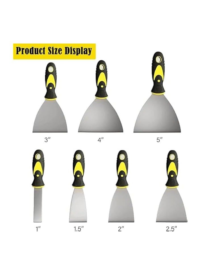 بروماس سكين المعجون، مكشطة طلاء 7 قطع، مجموعة سكاكين المعجون، أداة مكشطة من الفولاذ المقاوم للصدأ، مكشطة طلاء الجدران سكين الحشو ومجموعة مكشطة ورق الحائط سكين المعجون مع مقبض مانع للانزلاق، أدوات يدوية - Image 3