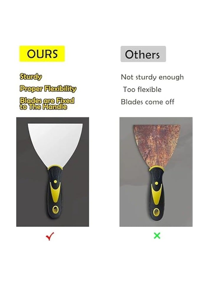 بروماس سكين المعجون، مكشطة طلاء 7 قطع، مجموعة سكاكين المعجون، أداة مكشطة من الفولاذ المقاوم للصدأ، مكشطة طلاء الجدران سكين الحشو ومجموعة مكشطة ورق الحائط سكين المعجون مع مقبض مانع للانزلاق، أدوات يدوية - Image 5