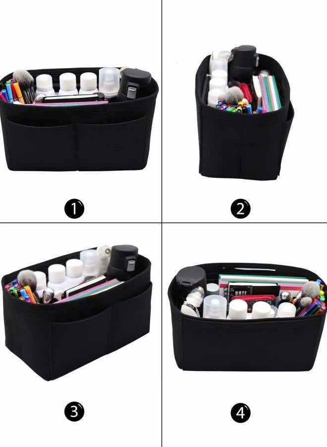 LEXSION Felt Handbag Insert Organizer Bag In Bag with Two Removeable Holder Black Medium - Image 3