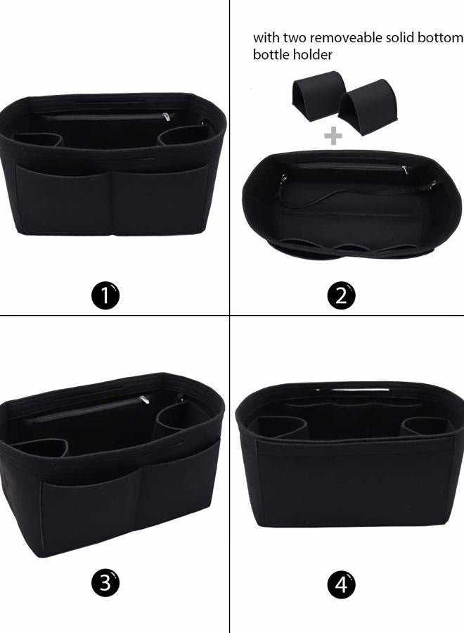 LEXSION Felt Handbag Insert Organizer Bag In Bag with Two Removeable Holder Black Medium - Image 2