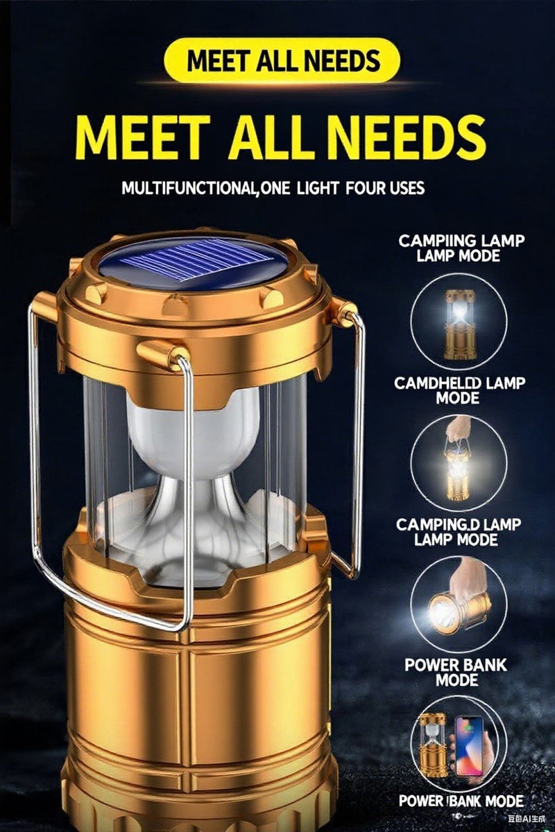 Collapsible Portable LED Camping Lantern Lightweight Waterproof Solar USB Rechargeable LED Flashlight Survival Kits for Indoor Outdoor Home Emergency Light Power Outages Hiking Hurricane 1-Pack Golden - Image 2
