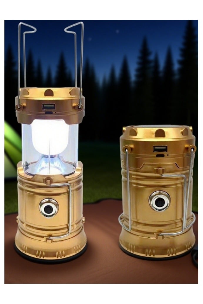 Collapsible Portable LED Camping Lantern Lightweight Waterproof Solar USB Rechargeable LED Flashlight Survival Kits for Indoor Outdoor Home Emergency Light Power Outages Hiking Hurricane 1-Pack Golden - Image 3