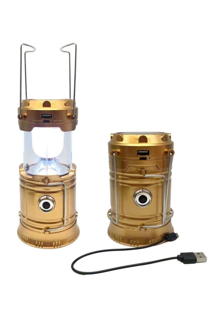 Collapsible Portable LED Camping Lantern Lightweight Waterproof Solar USB Rechargeable LED Flashlight Survival Kits for Indoor Outdoor Home Emergency Light Power Outages Hiking Hurricane 1-Pack Golden - Image 1