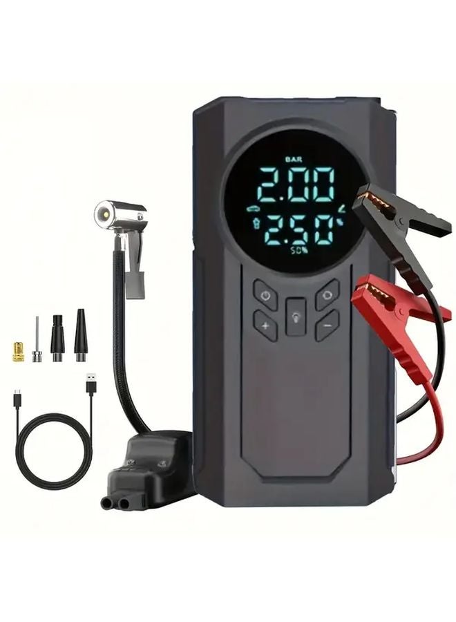 Black 10 In 1 Car Battery Jump Starter With Air Compressor 150 PSI 84W - Image 1