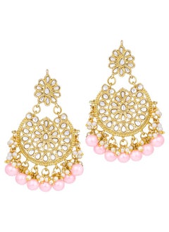 PEORA Peora Traditional Kundan & Pearl Drop Pink Choker Necklace Earring Set with Maang Tikka for Women  - Image 5