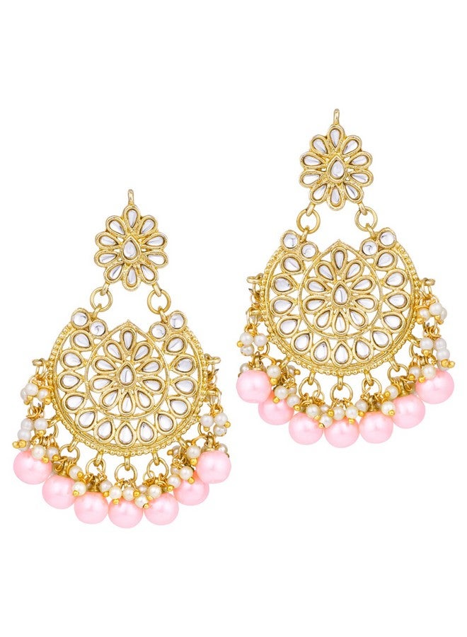 Peora Traditional Kundan & Pearl Drop Pink Choker Necklace Earring Set with Maang Tikka for Women - Image 5