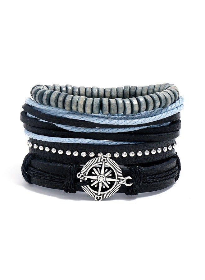 بيوند مجموعة أساور جلدية مضفرة متعددة الطبقات، أساور سحب حبل، إسورة هدية للرجال (أخضر) - Image 1