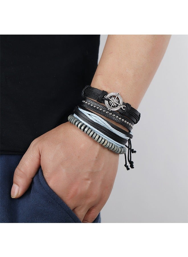 بيوند مجموعة أساور جلدية مضفرة متعددة الطبقات، أساور سحب حبل، إسورة هدية للرجال (أخضر) - Image 3