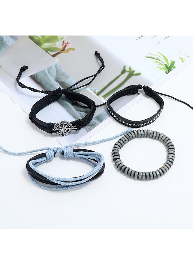 بيوند مجموعة أساور جلدية مضفرة متعددة الطبقات، أساور سحب حبل، إسورة هدية للرجال (أخضر) - Image 4