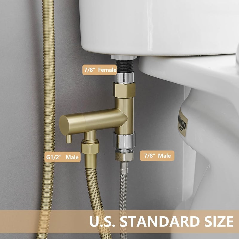 BATHLAVISH All Brass Bidet Sprayer Set for Toilets, Wall or Toilet Mount, Dual Thumb Pressure Controls, Superior Hoses Kit, Handheld Bidet Sprayer Cloth Diaper, Brushed Gold Bidet Attachment Kit - Image 5
