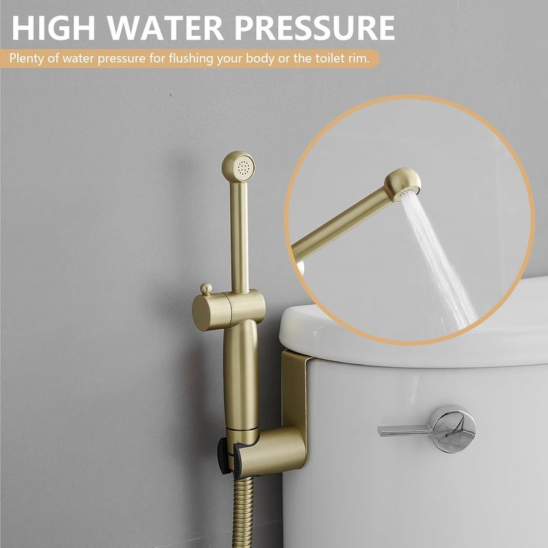BATHLAVISH All Brass Bidet Sprayer Set for Toilets, Wall or Toilet Mount, Dual Thumb Pressure Controls, Superior Hoses Kit, Handheld Bidet Sprayer Cloth Diaper, Brushed Gold Bidet Attachment Kit - Image 4