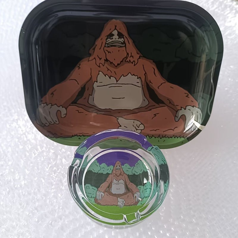 2pcs Set Big Wild Man Glass Ashtray 85mm Rolling Tray Car Accessory Home Decor - Image 3
